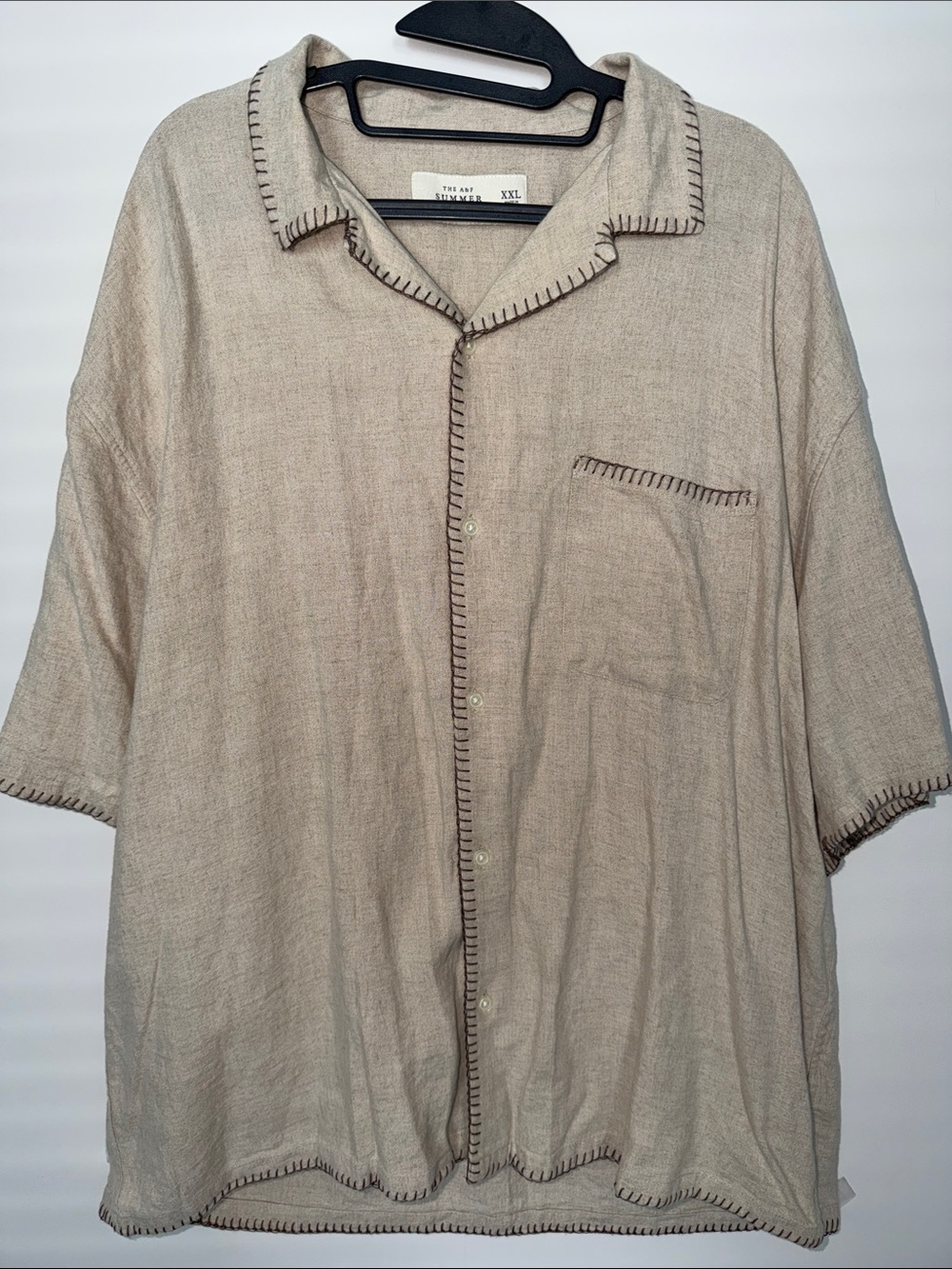 Abercrombie & Fitch Natural Linen blend Beige Camp Collar Button-Down Shirt